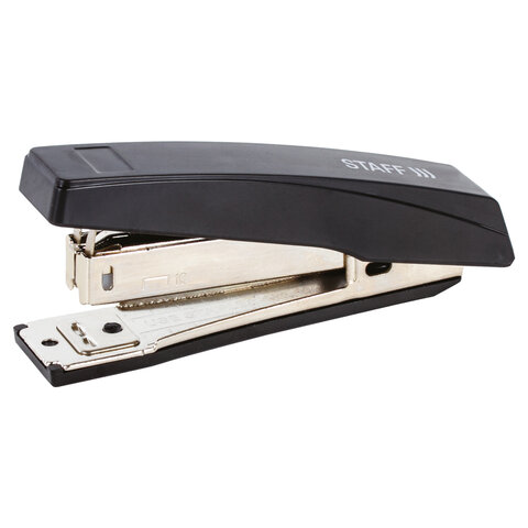 Степлер №10 STAFF Basic, до 10 листов, с антистеплером, черный